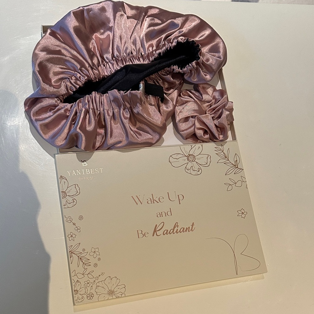 Mauve Satin Hair Bonnet and Scrunchie Set